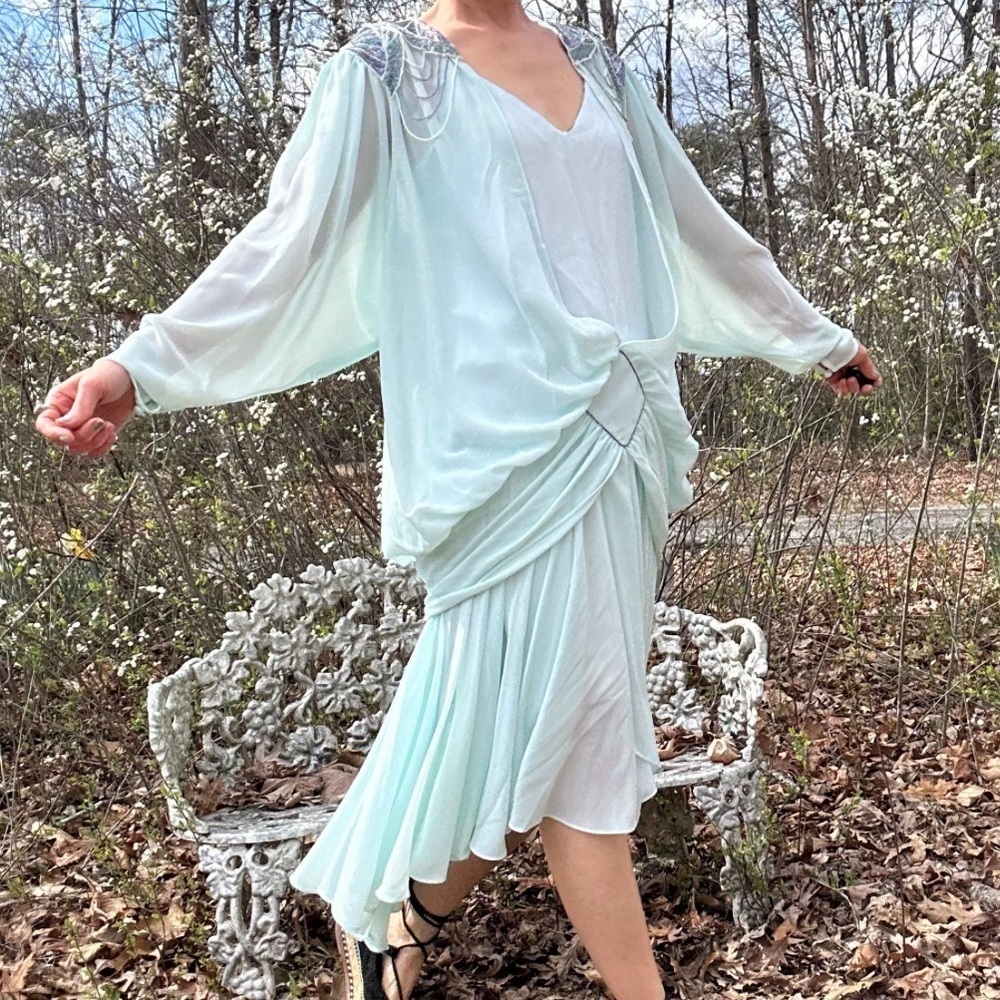 Casadei Vintage 1970’s Chiffon Dress in Blush size 10